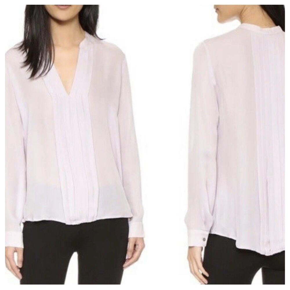 L'AGENCE CREAM SILK PLEATS FRONT BLOUSE SEMI SHEER SZ 2 Timeless Quiet Luxury
